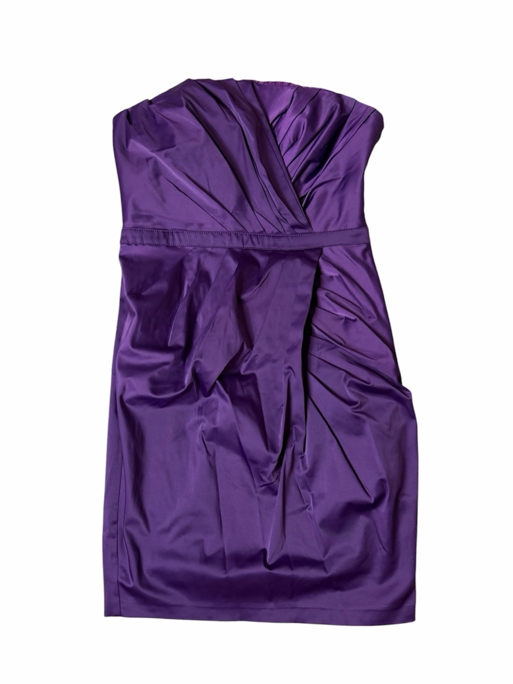 Calore Purple Strapless Ruched Bodycon Cocktail Mini Dress Size 38